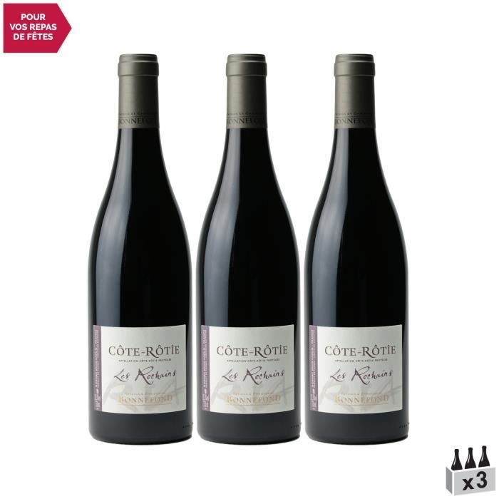 Côte Rôtie Les Rochains Rouge 2019 - Lot de 3x75cl - Domaine Patrick et Christophe Bonnefond - Vin AOC Rouge de la Vallée du Rhône