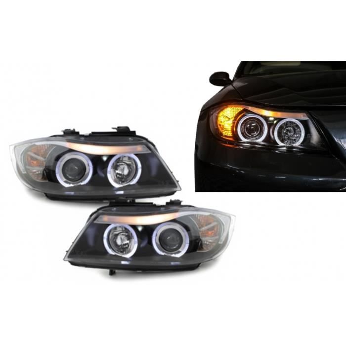 Phares Angel Eyes pour BMW Série 3 E90 E91 03.05-08.08 Limo Touring Noir