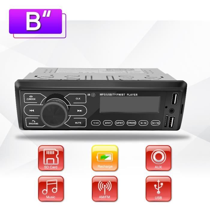 Le noir Autoradio Bluetooth EQ FM AUX TF, lecteur stéréo intégré, multifonction, 1 din, USB, MP3, pour voitur