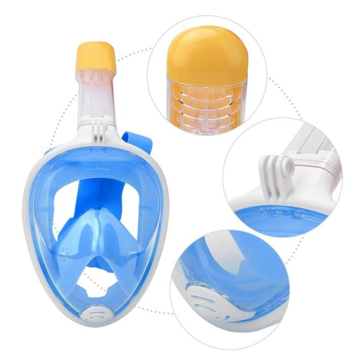 Masque de plongée pour adultes en silicone liquide tout pour le visage complet anti-buée pour Gopro (bleu L - XL)