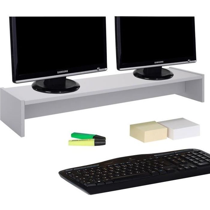 Support d'écran d'ordinateur SCREEN, réhausseur pour deux moniteurs ou un grand écran, longueur 100 cm, en mélaminé gris clair mat