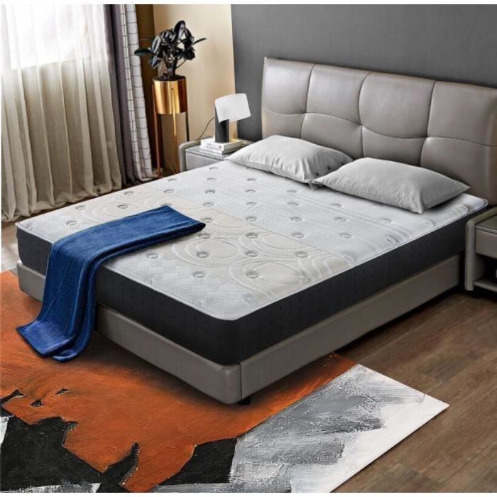 Luxe Matelas mémoire de forme et ressorts ensachés 140x190 Memo - épaisseur 20cm- 7 zones de confort mousse mémoire adaptative