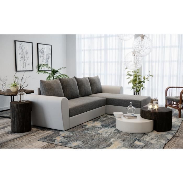 canapé convertible d'angle reversible OHIO grisblanc