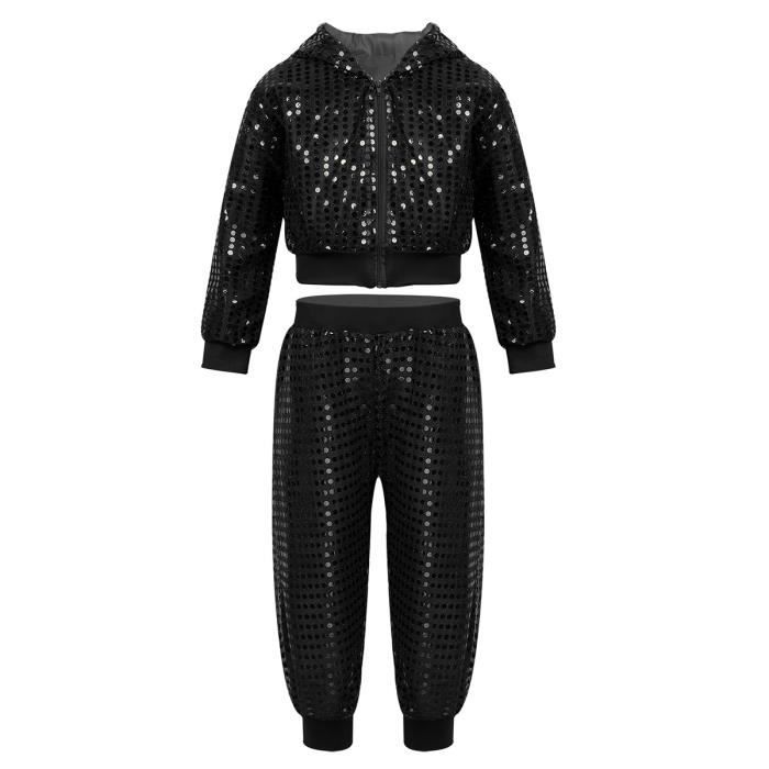 Enfant Garçon Fille Haut de Danse Paillettes Brillantes Pantalon Veste Vêtement Sport Gilet Ballet Jazz Hip-Hop Gym Yoga 3-14 Ans