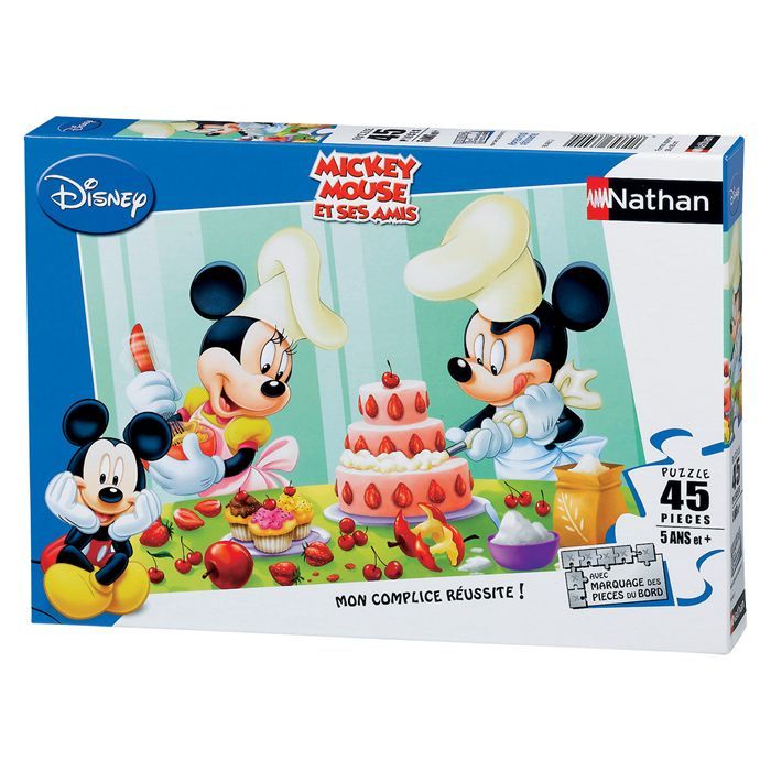 MICKEY MOUSE Puzzle 45 pièces - Après-midi pâtisserie - Nathan - Puzzle Enfant + Poster - Dès 5 ans