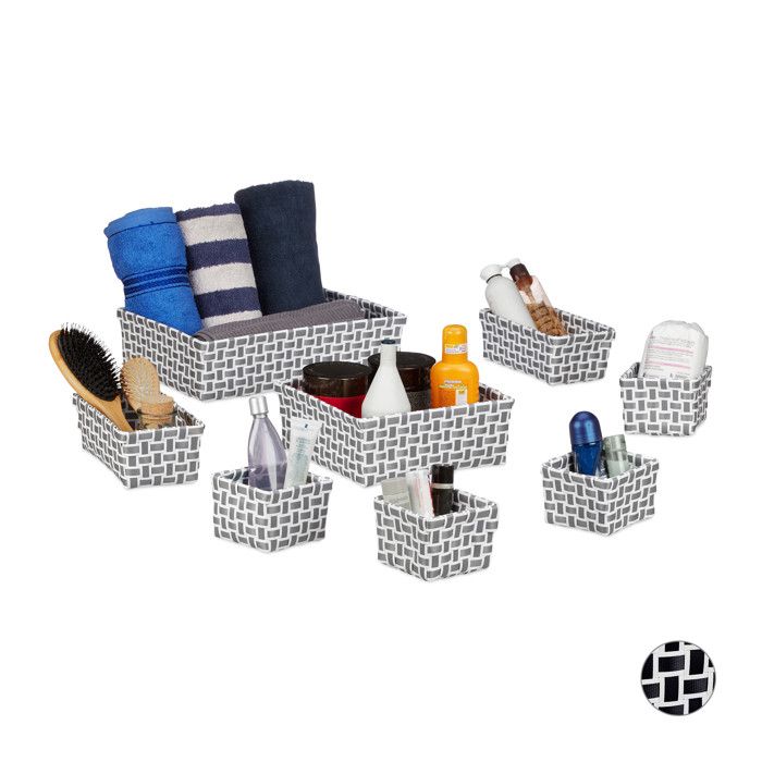 Relaxdays Panier de Rangement lot de 8 corbeille salle de bain tressée plastique empilable - 4052025939465