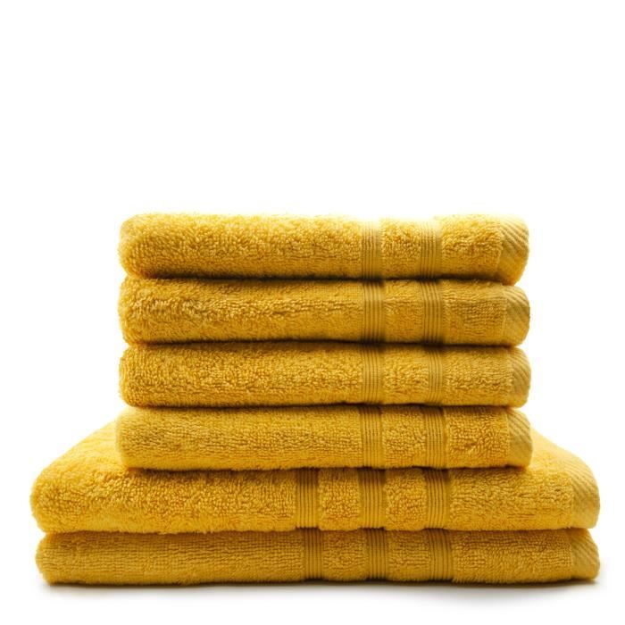 TODAY Lot de 4 Serviettes de bain 50 x 100 cm + 2 Draps de bain 70 x 130 cm Safran - 100% coton