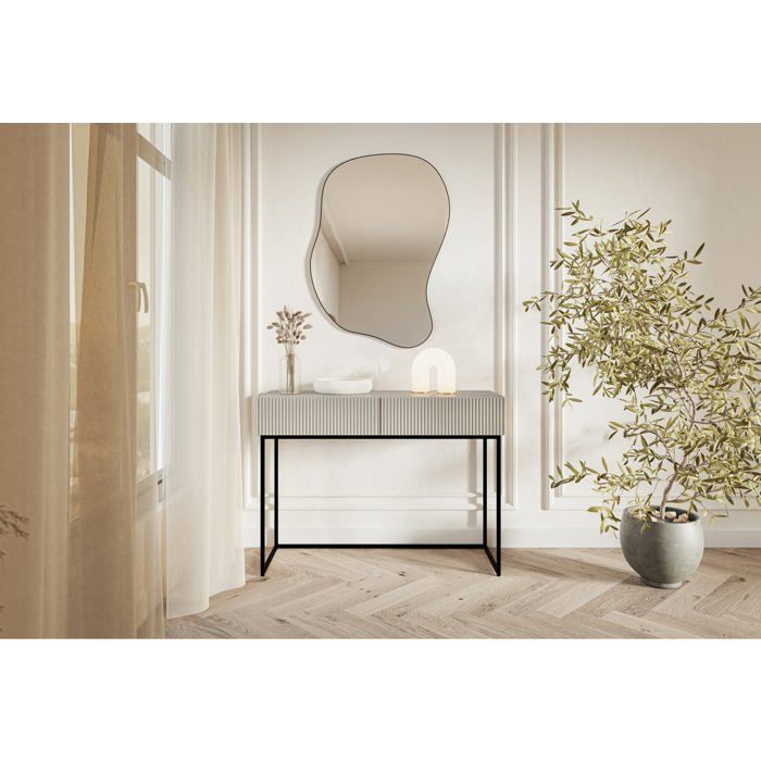 Coiffeuse avec tiroirs - VELDIO - 110 cm - grėge - avec pieds noirs