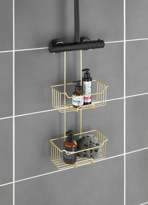 Étagère de Douche - WENKO - MILO Gold - Acier Inoxydable - 2 Niveaux - Sans Perçage