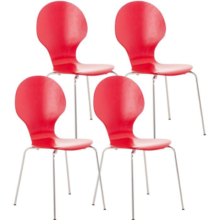 Lot de 4 chaises de cuisine salle a manger empilables dossier arrondi en bois rouge et metal chrome 10_0003174 Lot de 4 chaises de cuisine salle a manger empilables dossier arrondi en bois rouge et metal chrome 10_0003174