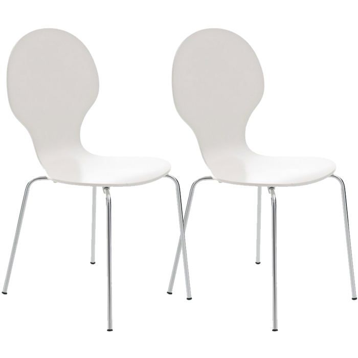 Lot de 2 chaises de cuisine salle a manger empilables dossier arrondi en bois blanc et metal chrome 10_0003085 Lot de 2 chaises de cuisine salle a manger empilables dossier arrondi en bois blanc et metal chrome 10_0003085