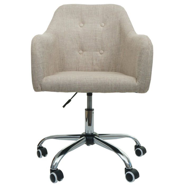 Chaise de bureau pivotante avec accoudoir en tissu creme boutons decoratifs et coutures decoratives 04_0006230
