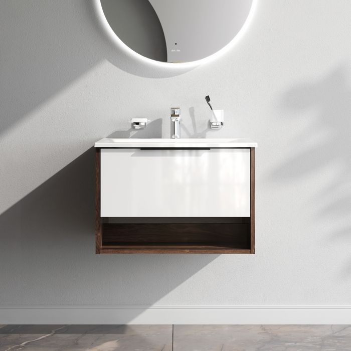 AM.PM Flash MNA-FHX0601WG-WCC0602WG 60 cm 1 tiroir ouvert niche blanc vanité cabinet avec lavabo AM.PM Flash MNA-FHX0601WG-WCC0602WG 60 cm 1 tiroir ouvert niche blanc vanité cabinet avec lavabo
