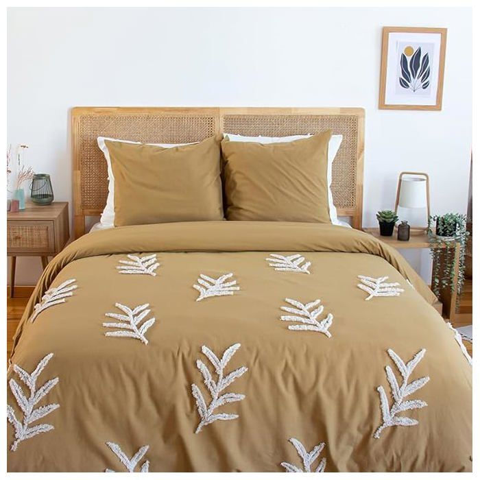 Parure de lit - Housse de Couette - Jaune Moutarde - 220x240 cm - 2 Taies doreiller - Coton 100% Parure de lit - Housse de Couette - Jaune Moutarde - 220x240 cm - 2 Taies doreiller - Coton 100%