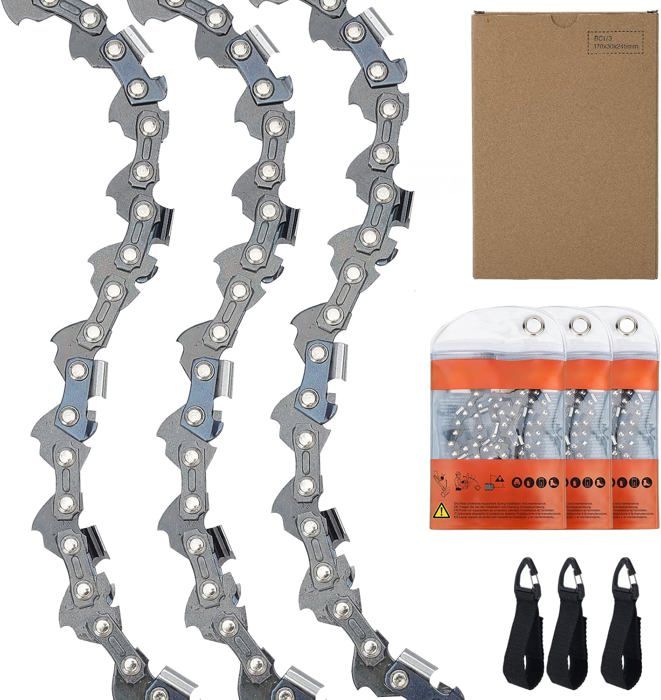 Trois 25cm 3/8LP 1 3 mm 40 maillons dentraînement Chaîne à Faible Rebond compatible avec Makita Bosch Greenworks et plus