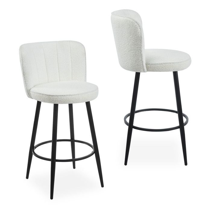 MENZZO Lot de 2 chaises de bar au dossier incurvé Philippa Tissu bouclette Crème MENZZO Lot de 2 chaises de bar au dossier incurvé Philippa Tissu bouclette Crème