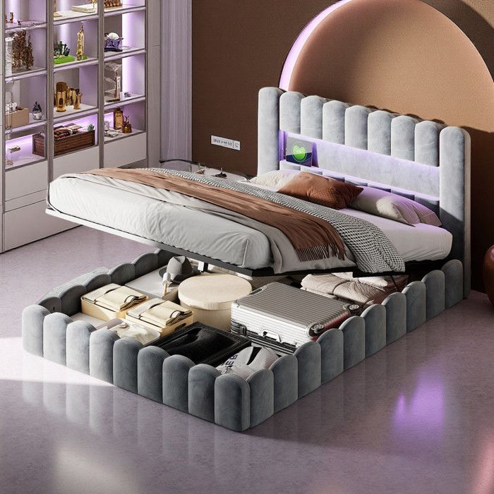 Princess lit double en velours noir 180x200