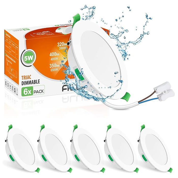 ALUSSO LED Spot Encastrable 5W 400LM IP65 Dimmable 3CCT 3000K/4000K/6500K Trou Φ72-85mm éclairage Plafond Encastré Lot de 6 ALUSSO LED Spot Encastrable 5W 400LM IP65 Dimmable 3CCT 3000K/4000K/6500K Trou Φ72-85mm éclairage Plafond Encastré Lot de 6
