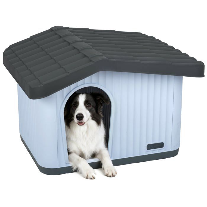 Meilleurs prix pour VOUNOT® Maison pour chat chien niche en plastique imperméable 75x63x51cm - Toit incliné amovible - Extérieur et intérieur - Blanc