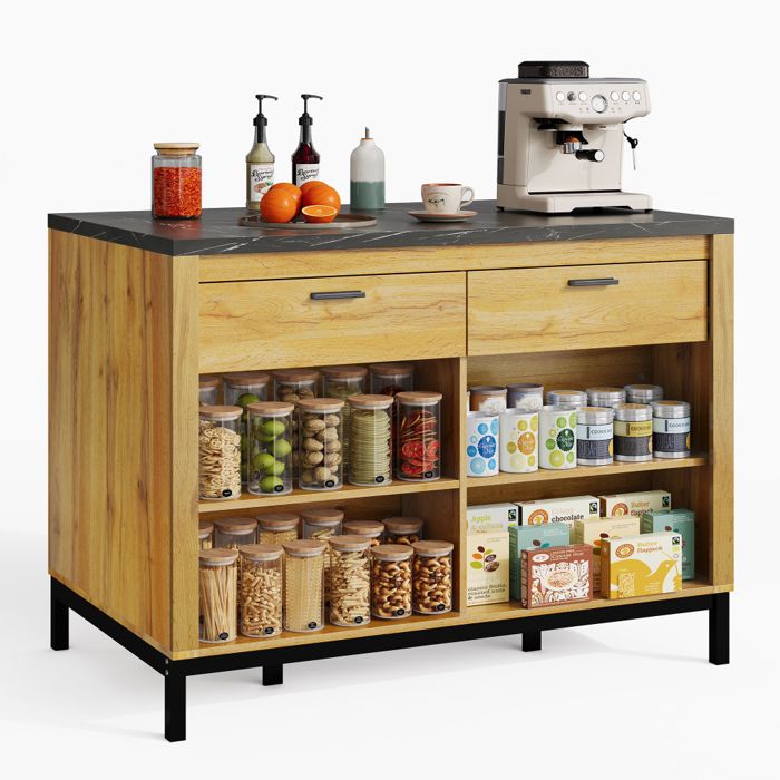 Desserte Cuisine rangement - Îlot central salle a manger -120×75×90cm -Style Scandinave -plaque de travail en marbre noir