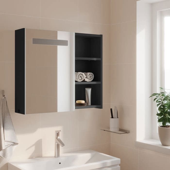 ABBO-SALE*Meuble WC Décoratif JILLS - Armoire de salle de bain à miroir - avec LED gris 60 x 13 x 52cm SOL517362