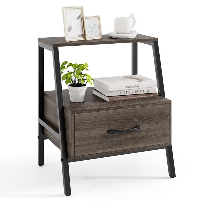 GIANTEX Tables de Chevet Moderne- Table dAppoint- Tiroir- Étagère Ouverte- Pieds en Métal- 45x35x52 5cm- Chambre Salon- Gris GIANTEX Tables de Chevet Moderne- Table dAppoint- Tiroir- Étagère Ouverte- Pieds en Métal- 45x35x52 5cm- Chambre Salon- Gris
