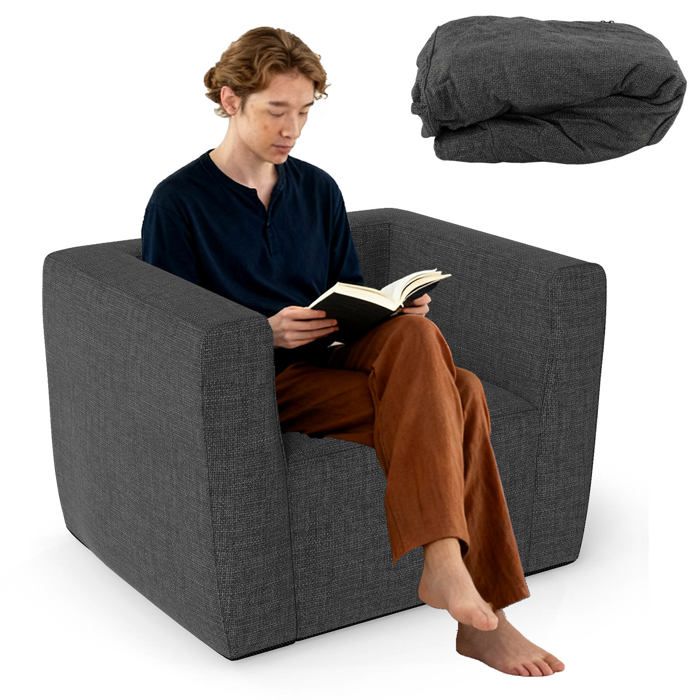 Canapé Gonflable 1 Place - RELAX4LIFE - Accoudoirs Spacieux - Base Antidérapante - Fauteuil Gonflable Salon - Charge 100KG - Gris