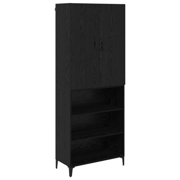 Haut Armoire Chêne noir - GKO - 69 5 x 34 x 180 cm - Bois dingénierie - 1 porte - Montage mural - Pieds en métal