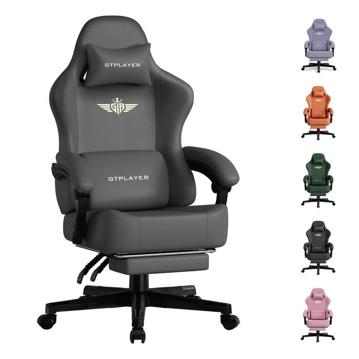Chaise Gaming Ergonomique et Respirante Simili Cuir de Qualité Supérieure Dossier Inclinable 160° avec Repose Pieds - vue 6