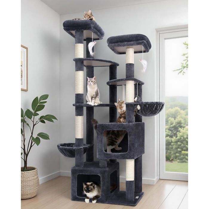 Comparer les prix de Arbre à chat XXL - HOLISANE - 189 cm - 2 niches 45x40x35 cm - 3 plateformes 45x40 cm - Base 70x45 cm