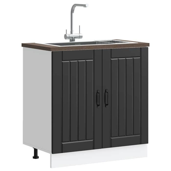 Armoire de base de lavabo(1 PC) - meuble sous évier - Lucca noir bois dingénierie 80x46x81.5 cm L2293