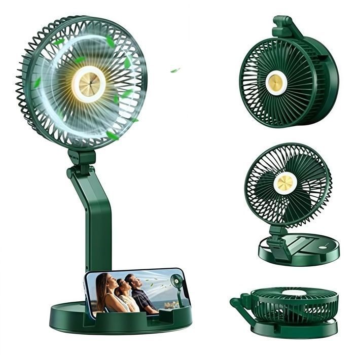Ventilateur 4000mAh Pliable petite lampe de bureau LED 3 vitesses de ventilation conception de réduction du bruit Réglage rotatif