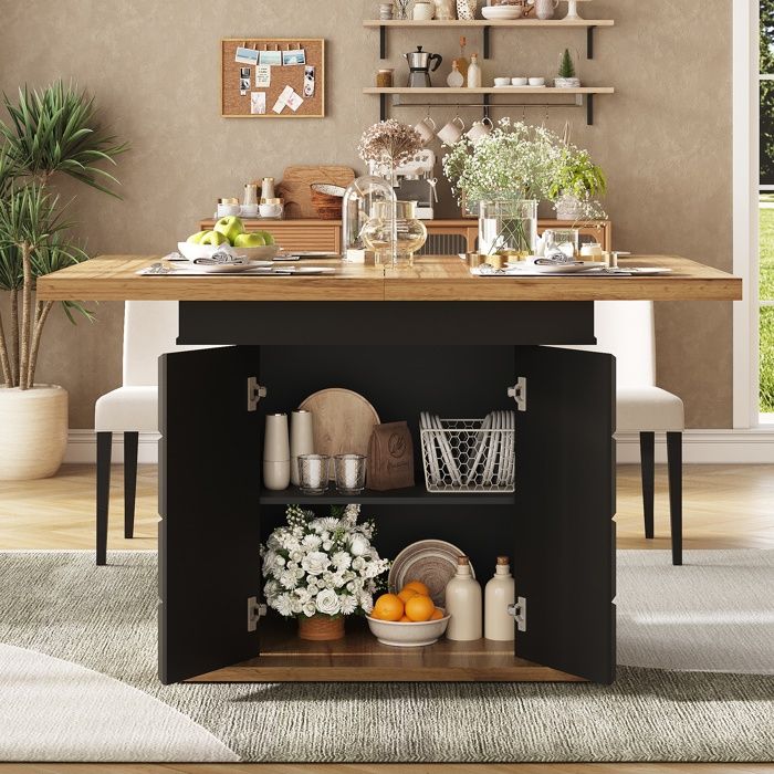 Table à manger extensible - 110-140×80×75 cm - Système dextension bilatéral 3 étapes - MDF & métal - Rangement réglable