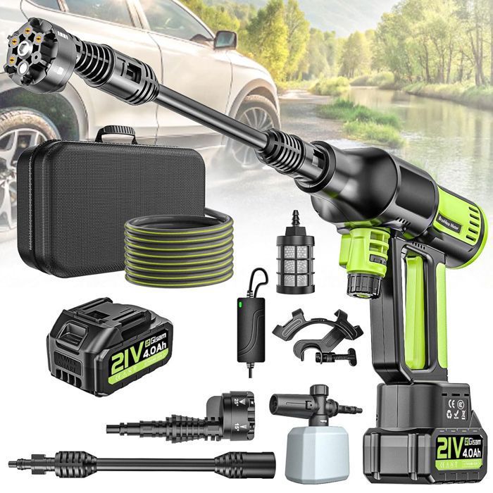 Nettoyeur Haute Pression Sans Fil 120 Bar Moteur Brushless 4 Modes de Pression Buse 6 en 1 Tuyau 5 m Nettoyage Arrosage