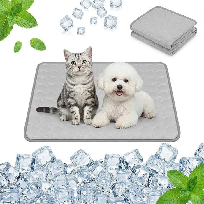 Tapis Rafraîchissant pour Chiens et Chats Coussin de Tapis de Refroidissement en Soie Glacée Respirant Non Toxique 50 * 40CM Gris
