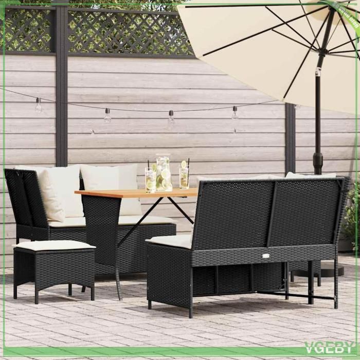 Salon de jardin 5 pcs - FAFEICY - Ensemble 5 pièces - Noir - Résine tressée - Coussins déhoussables