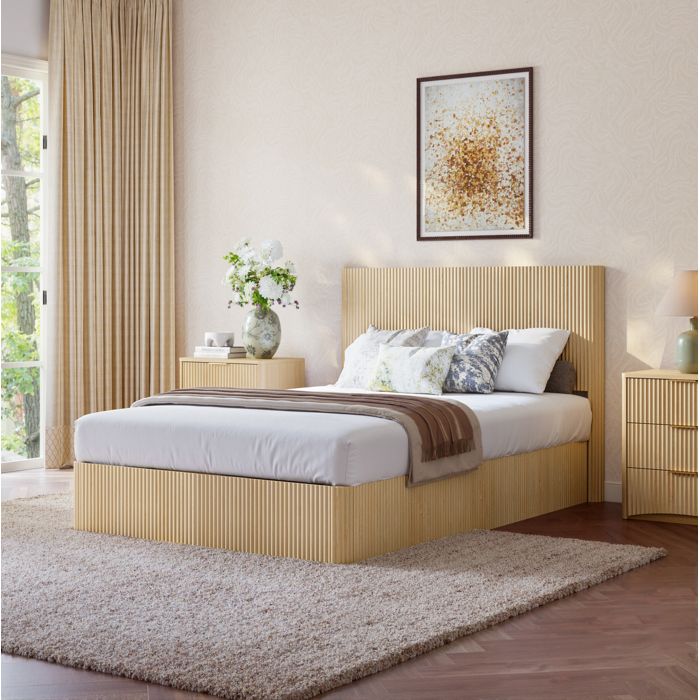 Lit coffre 140x200 cm avec coffre à levage hydraulique grand rangement lattes bois MDF métal chêne