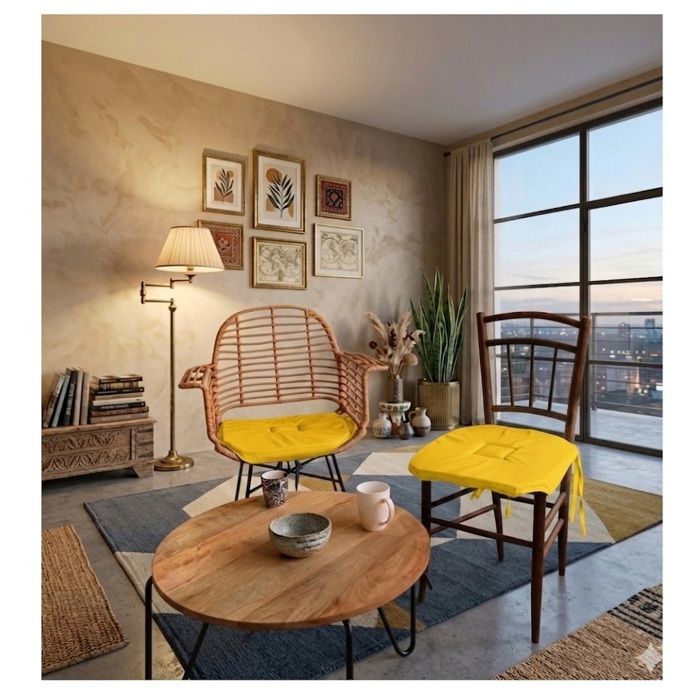 Galette de chaise - EDEN - Nelsen - Jaune - 40x40 cm - Biais Galette de chaise - EDEN - Nelsen - Jaune - 40x40 cm - Biais