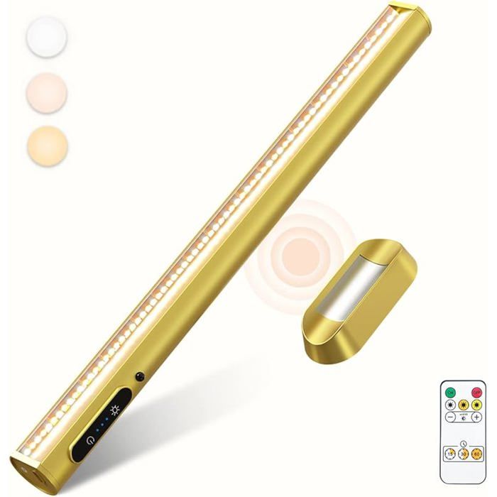 Reglette LED Cuisine Sans Fil4000mAh Lampe de Bureau Rechargeable USBLumiere Magnétique Sans Détecteur de Mouvement Or