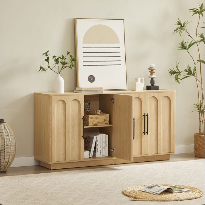 COVREO Buffet bas 160 x 40 x 80 cm 4 portes soft-close MDF aspect chêne clair