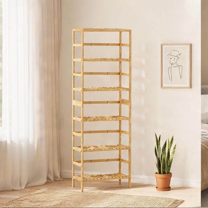 Étagère autoportante 6 niveaux en bambou naturel étagères réglables gain de place salon ou bureau