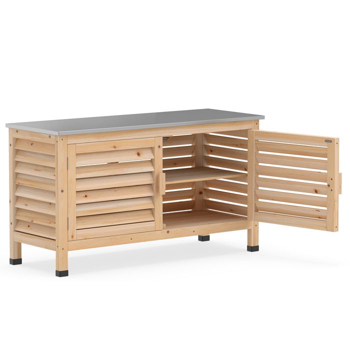 Armoire de Jardin en Bois de Sapin-COSTWAY–Étagère Portes Persiennes Plan de Travail Inox 109 x40.5 x61.5 Grand Rangement Extérieur Armoire de Jardin en Bois de Sapin-COSTWAY–Étagère Portes Persiennes Plan de Travail Inox 109 x40.5 x61.5 Grand Rangement Extérieur