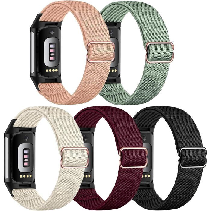Bracelet élastique pour Fitbit  - Compatible Fitbit Charge 6/5 - Lot de 5 bracelets - Nylon de haute qualité