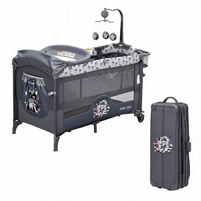 Lit Bébé 5-en-1 – Table à Langer Matelas Jouets – 0-36 Mois – Pliable Hauteur Réglable – 118.1 x 57.7cm-Gris Foncé