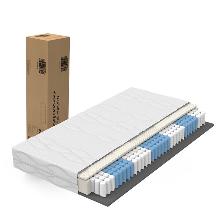 Matelas à ressorts ensachés 120 x 200 cm H3 7 zones 20 cm housse amovible lavable blanc et gris