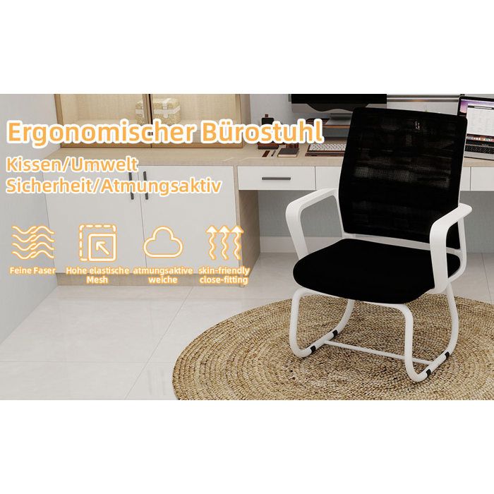 SENVIRO chaise de bureau moderne 55 x 45 x 90 cm dossier en maille accoudoirs intégrés structure en métal noir et blanc