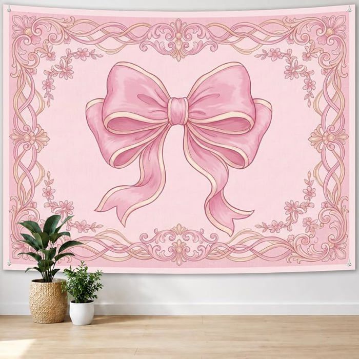 1 pièce Tapisseries de Fond en Polyester 120x90cm Tapisserie Décorative à Motifs de N uds Roses Fond N ud papillon rose ros TENTURE