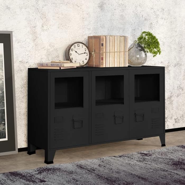 COCO Buffet industriel Noir 105x35x62 cm Métal et verreavec manuel de montage(wwx72m)Vidaxl