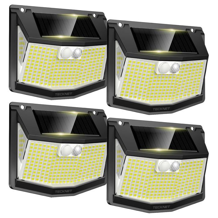 Projecteur solaire extérieur 4 pièces - 248 LED éclairage jardin 300° détecteur de mouvement IP66 lumière solaire murale sans fil