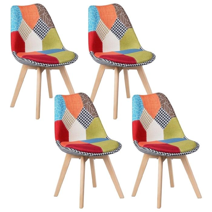 Chaise scandinave patchwork - WOLTU - Lot de 4 - Multicolore - Pieds en bois massif